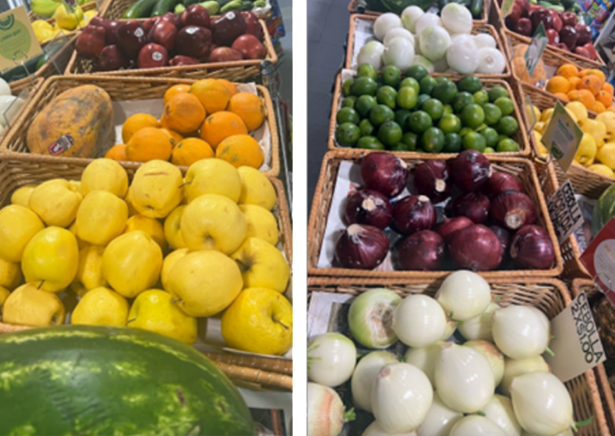 Baskets of fruits and vegetables