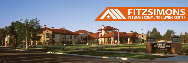 Banner image showing the exterior of the Veterans Community Living Center at Fitzsimons building